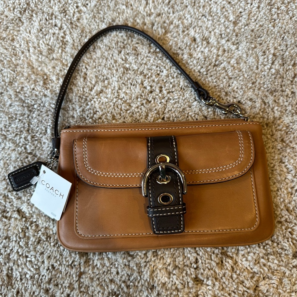 Coach Brown and Tan Leather Wristlet